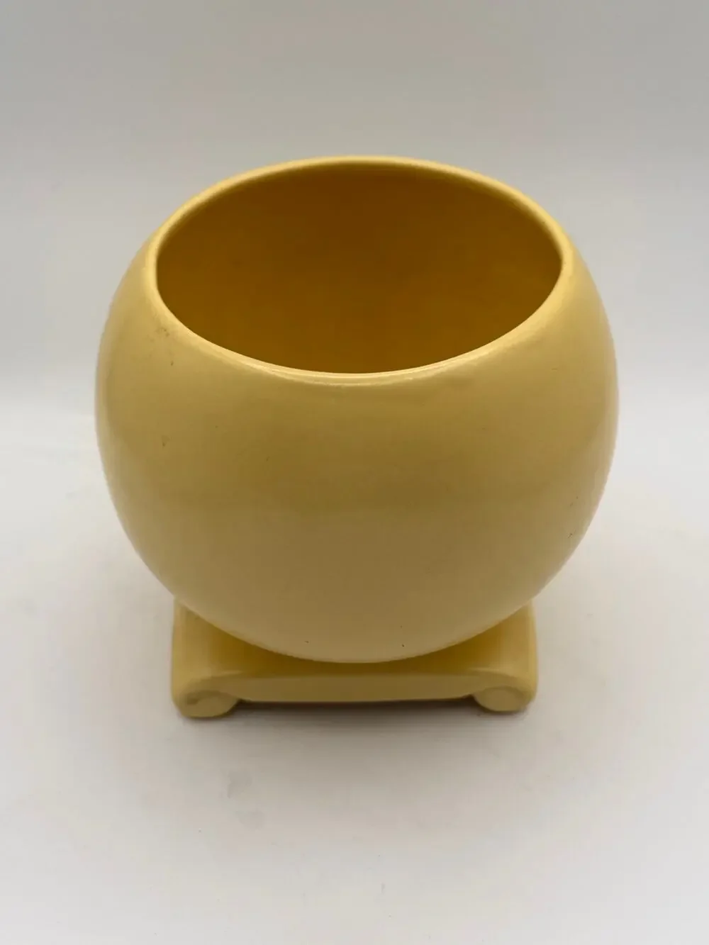 Vintage Yellow Ceramic Globe Pedestal Planter Vase - 6” Tall